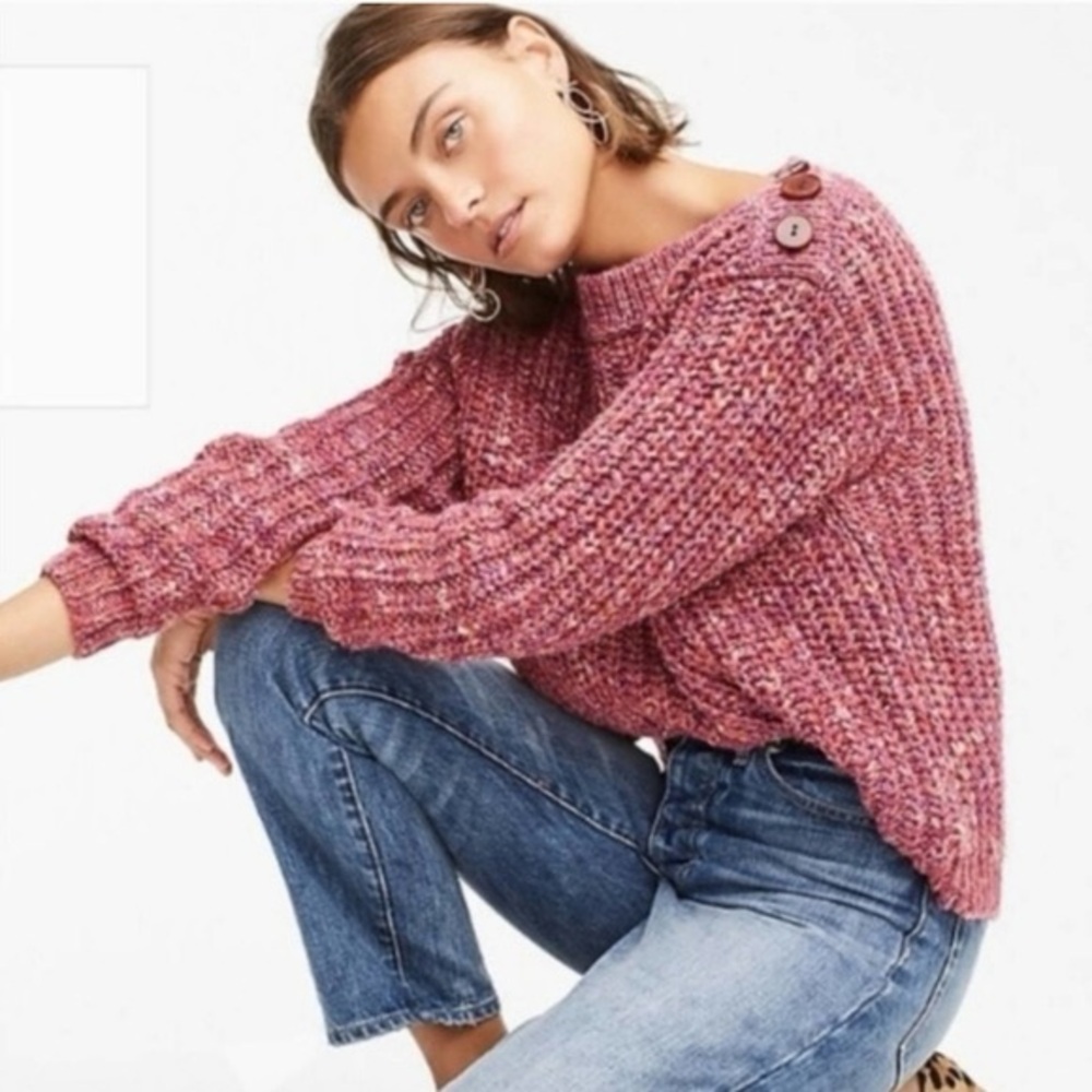 J. Crew Marled Thick Knit Semi Cropped Sweater